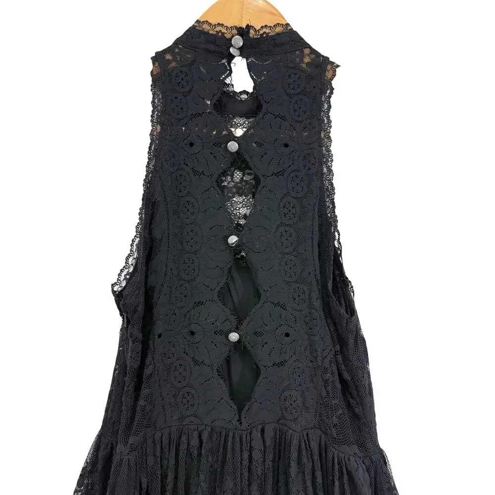 Free People Verushka Lace Mini Dress Black Fit & Flare Boho Mini Dress Size 6